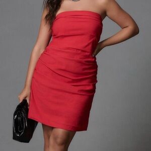 Anthropologie Strapless Slim Mini Dress in Red | size small